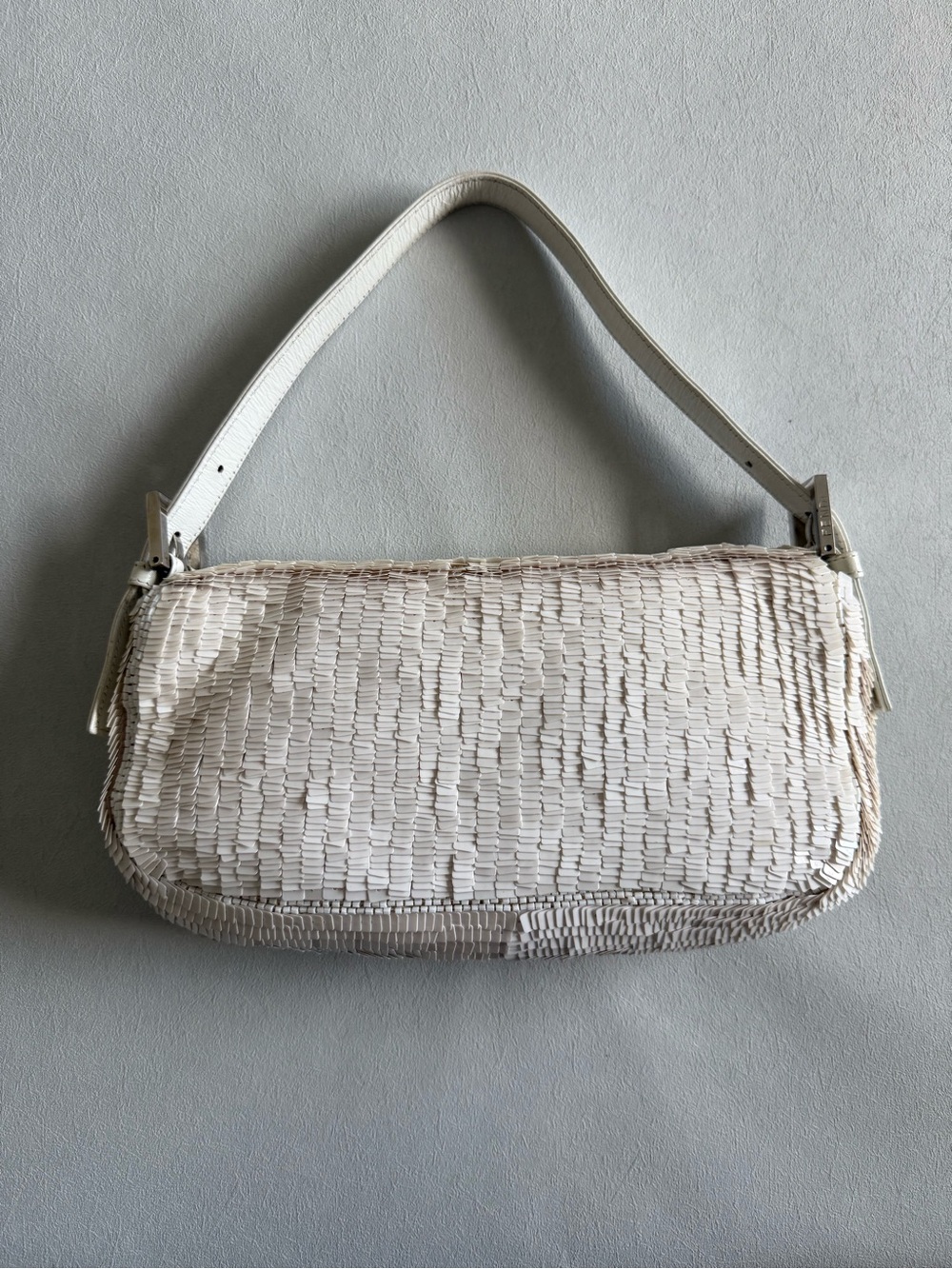 Vintage Fendi White Glitter Baguette Shoulder Bag - Picture 3 of 12